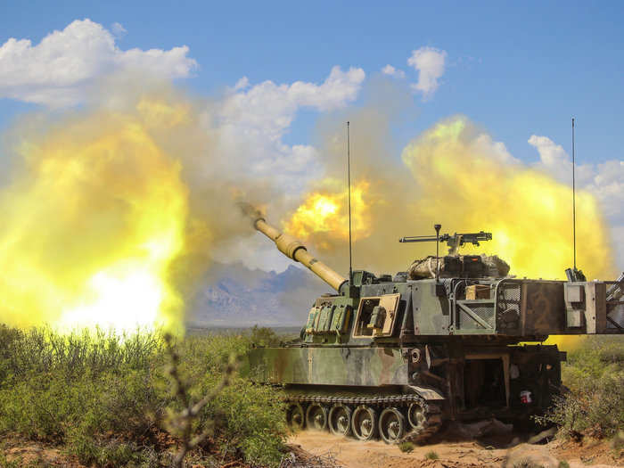 Battery B, 2d Battalion 114th Field Artillery Regiment hone their gunnery skills as they conduct table XVIII near Dona Ana, New Mexico on April 28, 2018.