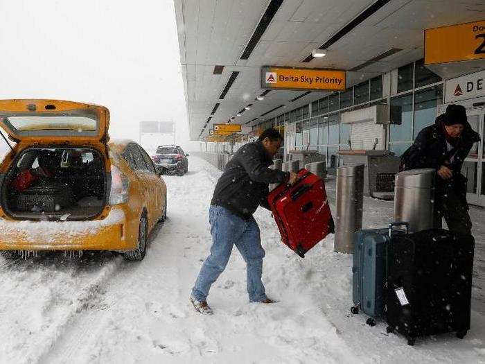 Or you could arrive right in the middle of a blizzard — flying first class doesn