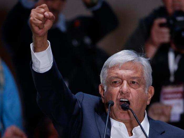 Mexican presidential candidate Andres Manuel Lopez Obrador delivers his victory speech in Mexico City