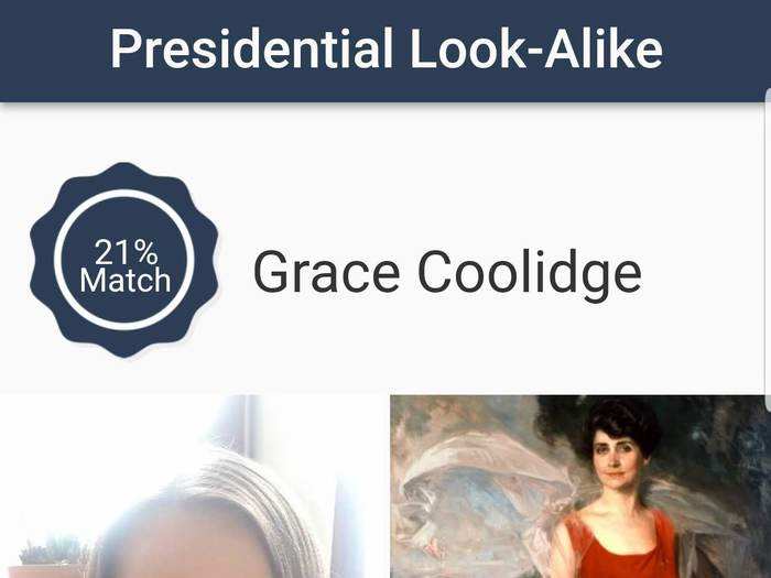 I got a 21% match for former first lady Grace Coolidge, who was a popular hostess and threw many White House parties with her husband, President Calvin Coolidge.