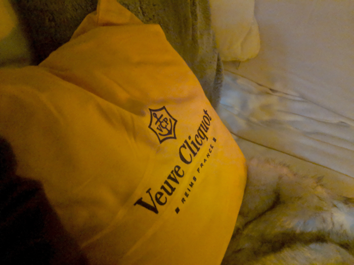 Even the pillows featured the Champagne house