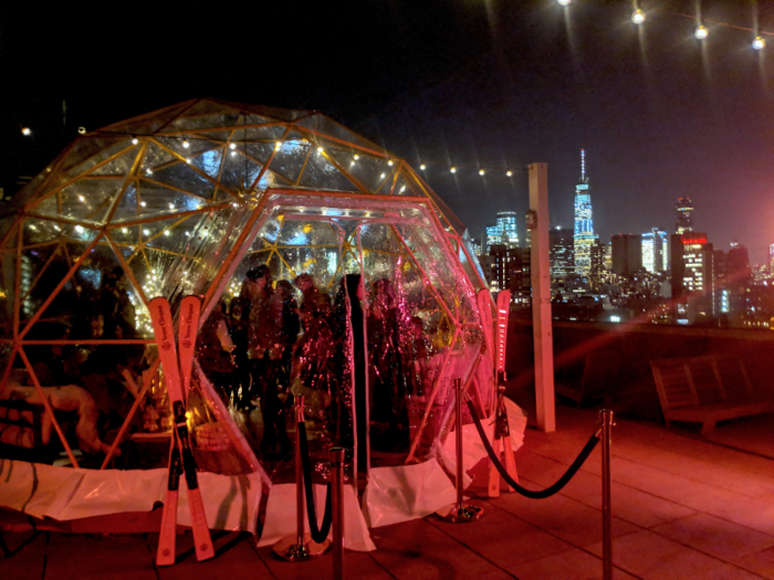 Outside, Mr. Purple and Veuve Clicquot had teamed up to create a giant "snow globe" on the terrace. It looked cool, but it didn