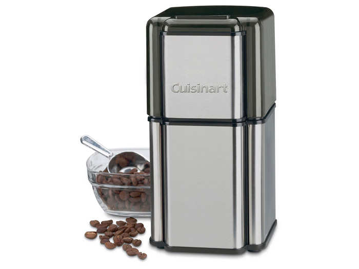A stainless steel coffee grinder