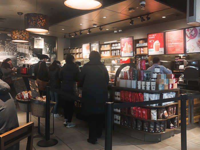 Unlike the Roastery, which had two coffee bars, a bakery, and a cocktail bar, this Starbucks only had one main bar with coffee and food.