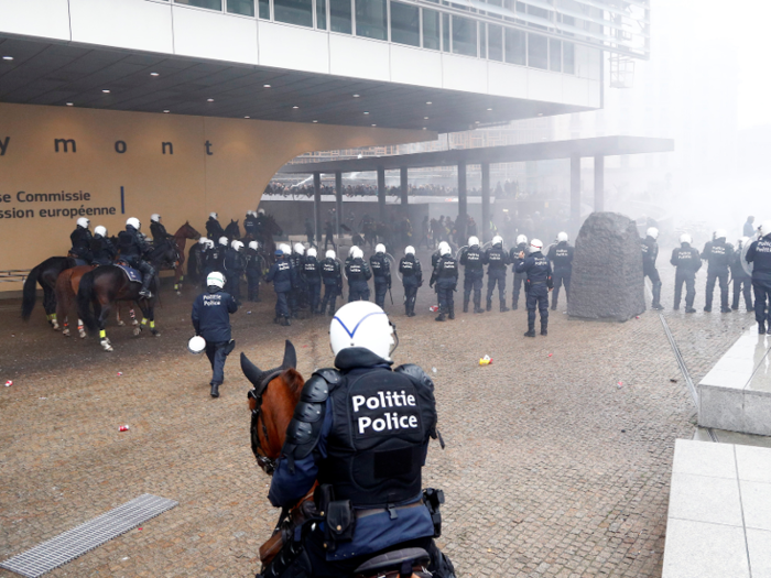 Mounted police attempted to control the crowds.