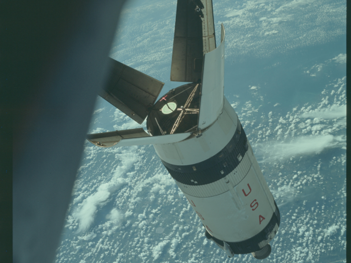 Apollo 7 was the first manned test of the spaceship that was built to orbit the moon. The mission launched on October 11, 1968 and was the first live TV broadcast of Americans in space.