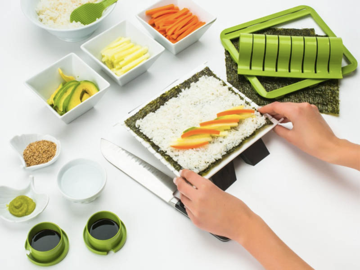 A complete kit to make sushi rolls at home.