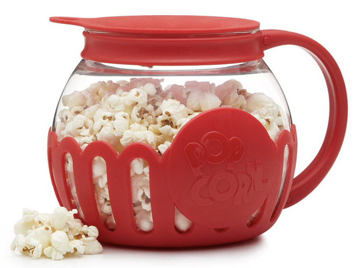 A glass container that lets you make fresh popcorn without oil.