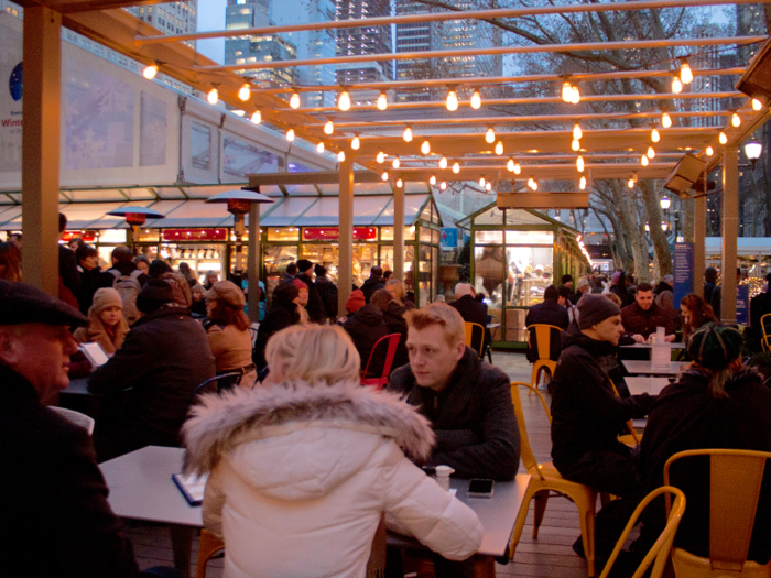 I walked by the Southwest Porch, an al fresco restaurant and full bar, where people were gathered under heat lamps.