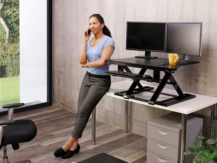 A standing desk converter