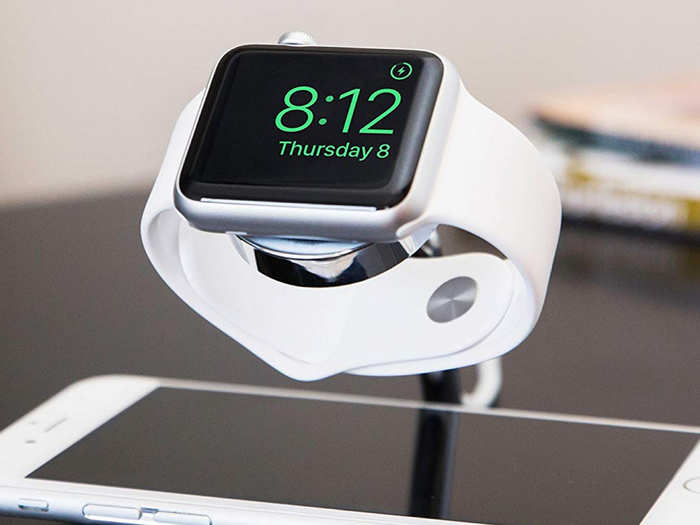 An Apple Watch charging stand