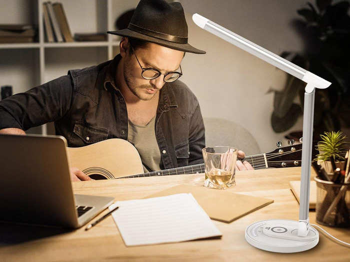 A desk lamp with a wireless charger