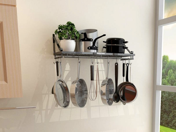 A ceiling- or wall-mounted pot rack
