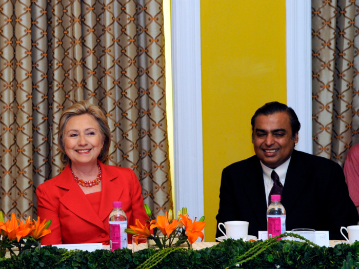 ... and former Secretary of State, Hillary Clinton. The Clintons and the Ambanis have reportedly known each other for nearly 20 years.