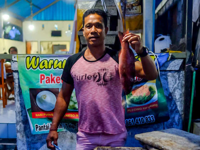 There I met Pak Colt, a spear fisherman who runs a warung near the ocean. He told me that everyday he gets up at 4:30 a.m., fishes until 3:00 p.m., and then opens his restaurant. He