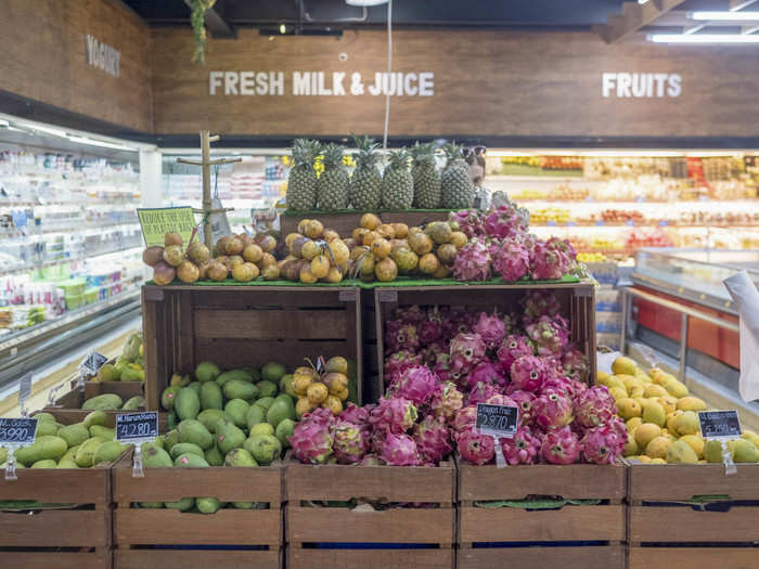 There were tons of fresh tropical and Asian fruits like papaya, dragonfruit, and pineapple going for dirt cheap.