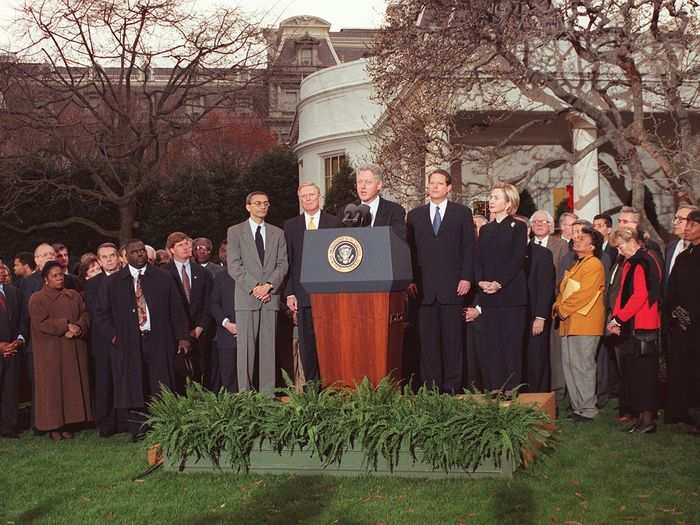 President Clinton spoke outside the White House after the House voted to impeach him.