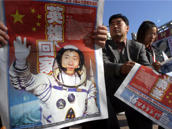 China sent its first taikonaut into space on October 15, 2003.