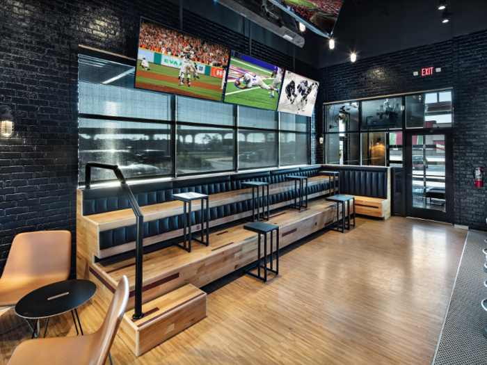 The "Dugout" is another new section of the revamped restaurant. Near the front of the bar, it serves as an extension of the waiting area, where people can sit on bleachers and watch games.