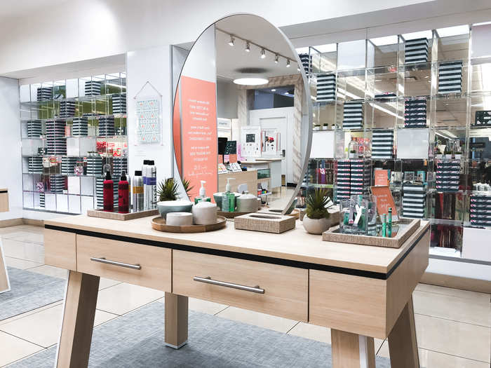 There were vanities set up throughout the store with hair and makeup products that shoppers could test out. It made the store feel much more high-end than a typical drugstore makeup aisle.