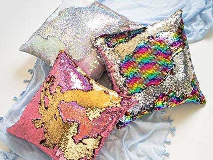 A sequin pillow that changes color