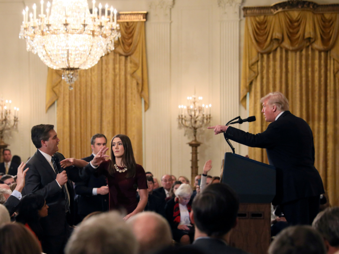 Nov. 7, 2018: Trump gets into a heated exchange with CNN chief White House correspondent Jim Acosta during a White House press briefing.