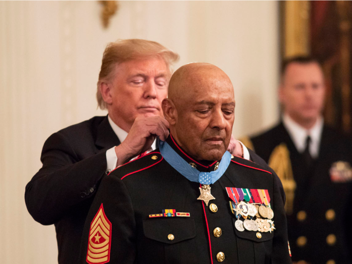 Oct. 17, 2018: Trump presents the Medal of Honor to retired U.S. Marine Sgt. Maj. John Canley at the White House.