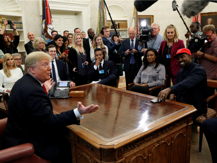 Oct. 11, 2018: Rapper Kanye West visits Trump in the Oval Office and delivers a nearly 10-minute long monologue on a range of subjects, including his support for the president and his mental health.