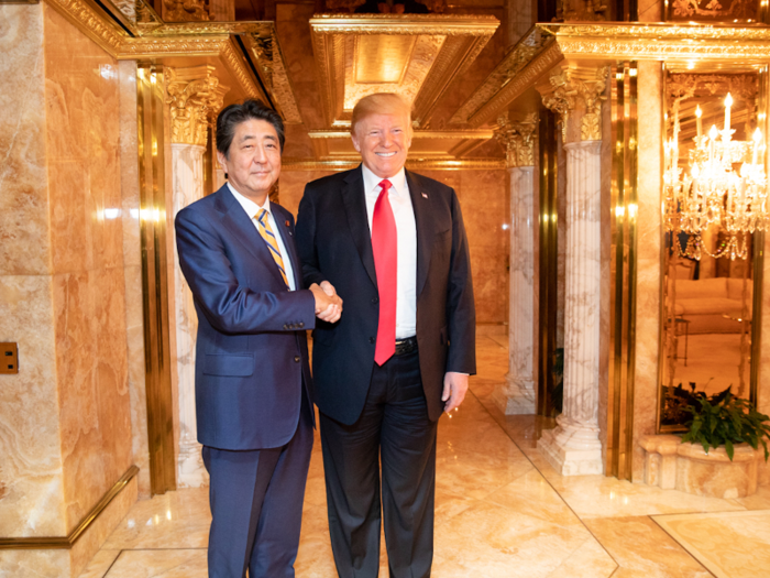 Sept. 23, 2018: Trump and Prime Minister Shinzo Abe of Japan meet for a bilateral dinner at the President’s private residence at Trump Tower in New York City.