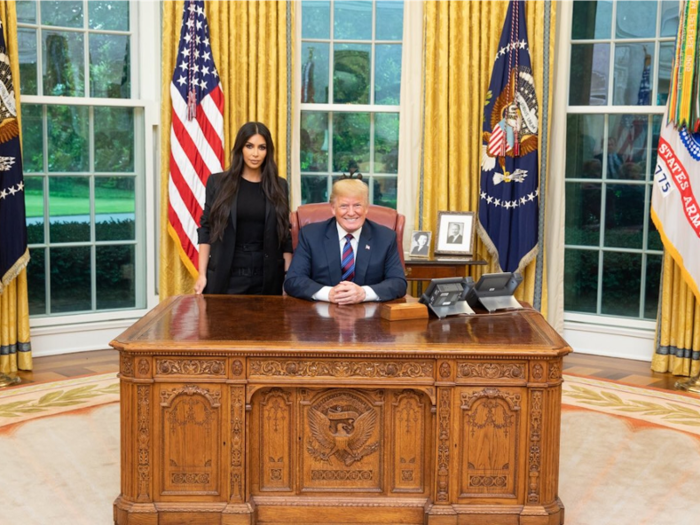 May 30, 2018: Kim Kardashian meets with President Trump in the Oval Office to discuss criminal justice reform.