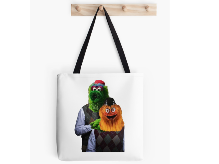 This Step-Brotherly Love tote that shows the heartwarming camaraderie between Gritty and the Phillie Phanatic