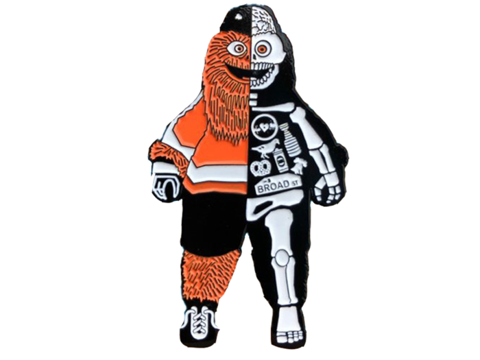 An enamel pin that reveals what really makes Gritty so gritty