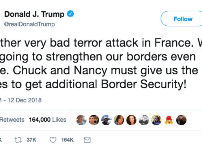 Trump laments attack in France, demands U.S. border security.