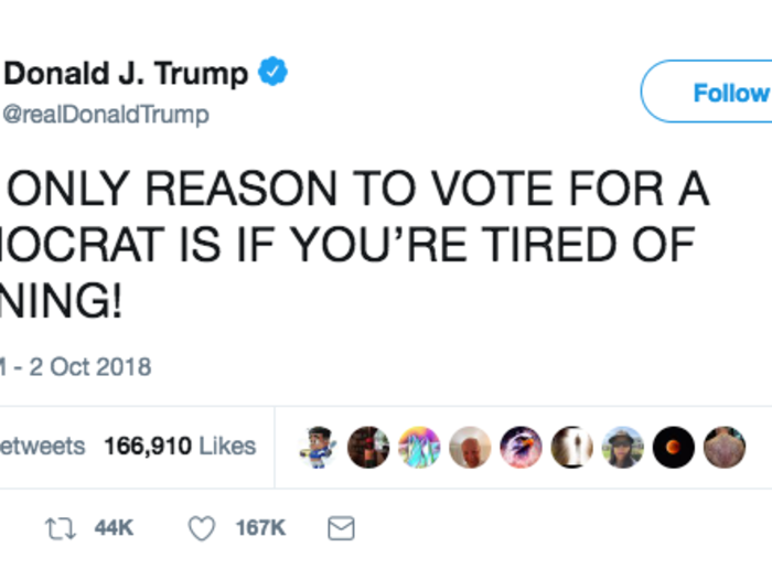 Trump says only those tired of winning vote for Democrats.