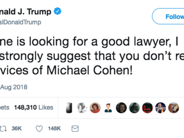 Michael Cohen is not a good lawyer, Trump tweets.