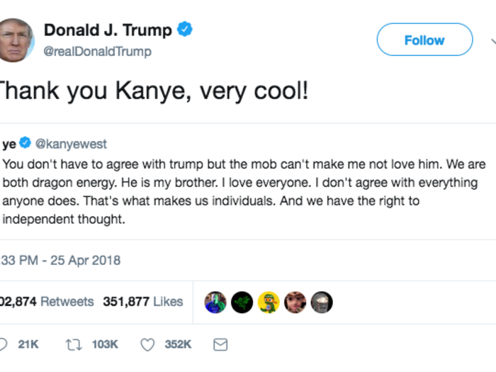 "Thank you Kanye, very cool!"