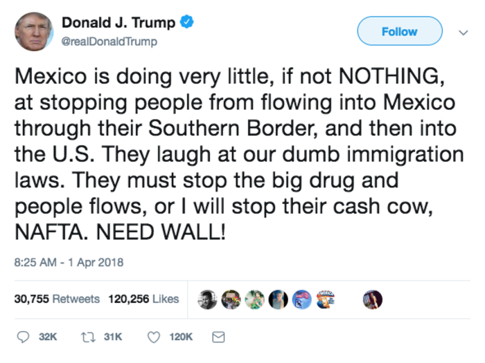 Trump said Mexico was doing nothing to stop immigration.