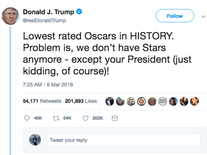 Trump attacks the Oscars.