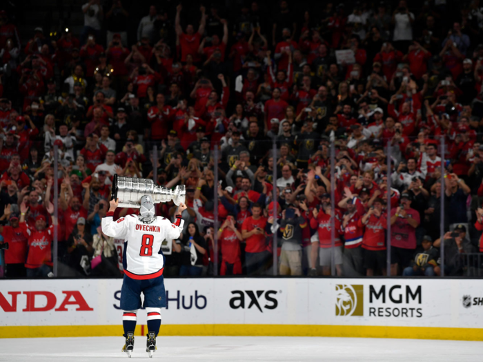 Alex Ovechkin kisses the Stanley Cup after defeating the Vegas Golden Knights in Game Five of the Stanley Cup Final.