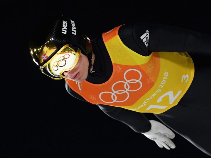 Norwegian ski jumper Johann Andre Forfang soars over the iconic Olympic rings in PyeongChang.