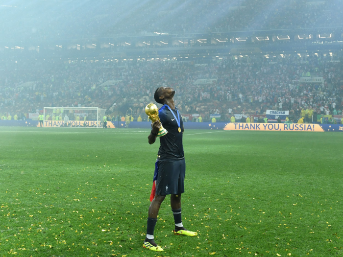 Paul Pogba basks in the glory of winning the World Cup.