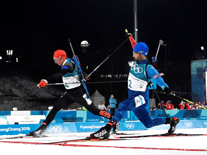 The 15km biathlon came down to an incredible photo finish.