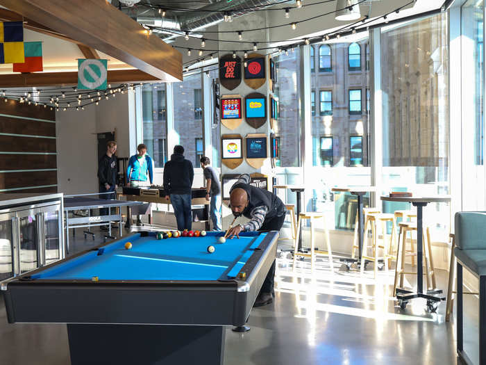 The same floor also hosts lots of wide-open spaces to pick up a game of pool.