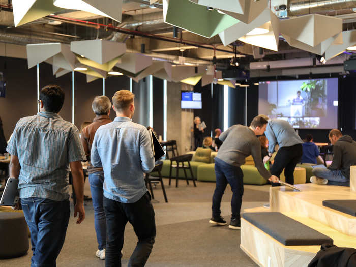 Stepping inside the office, you can see that it was designed with lots of open spaces, with tons of seating for people to meet — a reflection of the fact that Atlassian makes some of the most popular tools for software developers to work together.