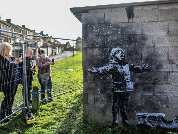 The new Banksy mural is under guard after being attacked by a "drunk halfwit."