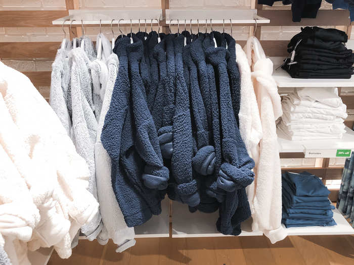  The Aerie store attached to American Eagle was very similar — everything was soft and cozy. Hygge is more about a cozy and content feeling than a particular look, but one style we found everywhere was Sherpa. 