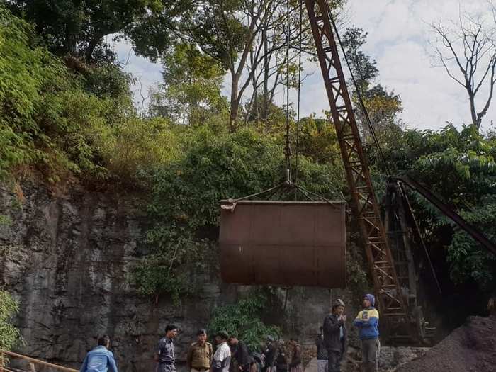 The last 70 feet of the 320 feet drop into the mine is completely submerged in water, and the water is black since it’s mixed in with the coal.