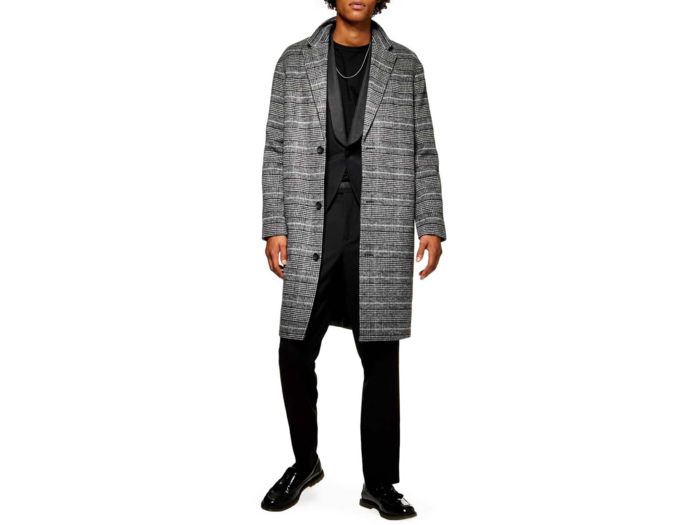 Topman Check Print Overcoat