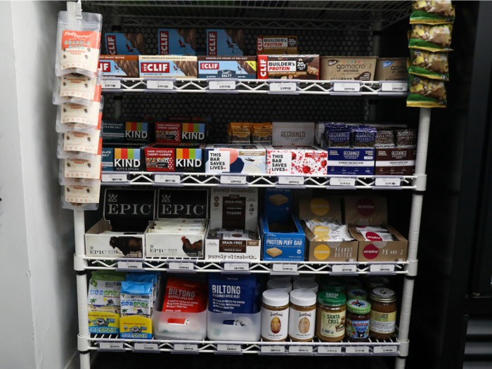 Granola bars, from brands like Clif and Kind, are stocked too.