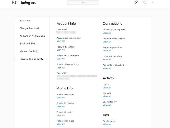 You can view your Instagram account data.
